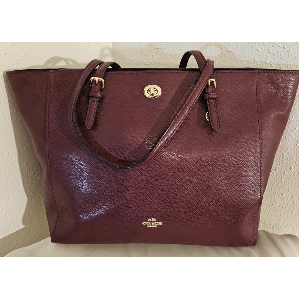 Coach Oxblood Red Crossgrain Leather Zip/ Turn Lock Tote/Gold Accents
